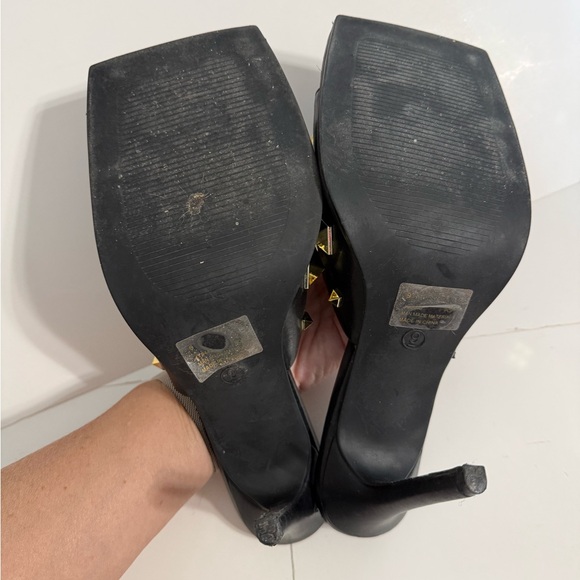 Cape Robbin Black Gold Funky Spike Embellishment Square Toe High Heels Size 9 - Picture 5 of 8